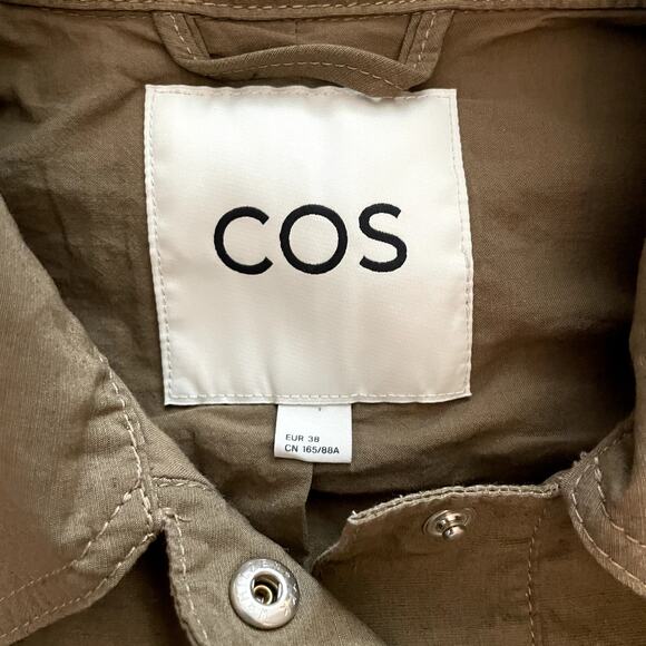 COS Linen Blend Twill Snap Button Crop Jacket Olive Green Women's Size 6 - Picture 4 of 7